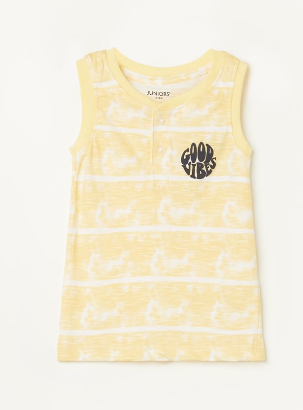 JUNIORS Boys Striped Sleeveless Henley T-shirt